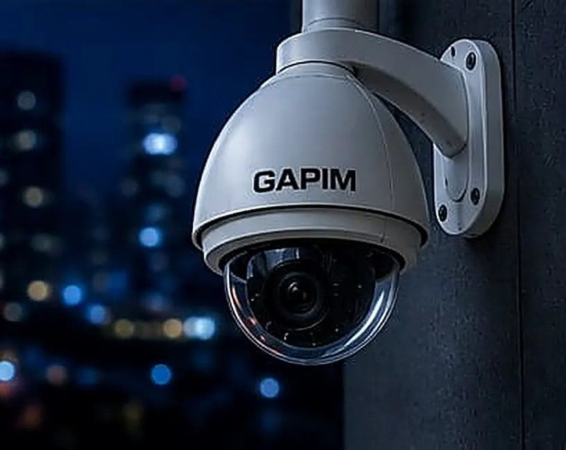 Câmera dome GAPIM instalada em fachada noturna